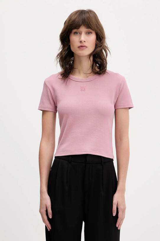HUGO t-shirt aplikacja różowy 50512000