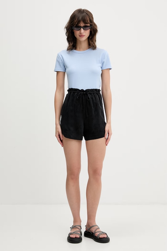 HUGO crop top dámsky s bavlnou Delanor 50512000 modrá SS26