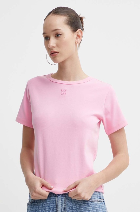 HUGO t-shirt z elastanem różowy 50512002