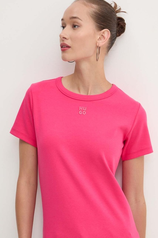 HUGO t-shirt z elastanem różowy 50512002
