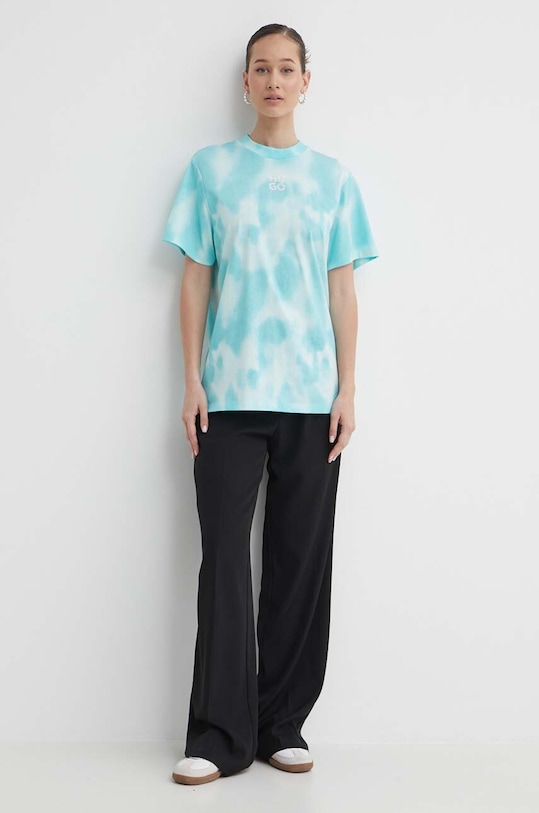 Bavlnené tričko HUGO 50514108 tyrkysová SS24