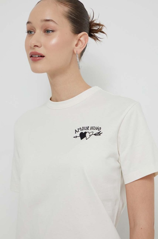 HUGO t-shirt bawełniany beżowy 50518315