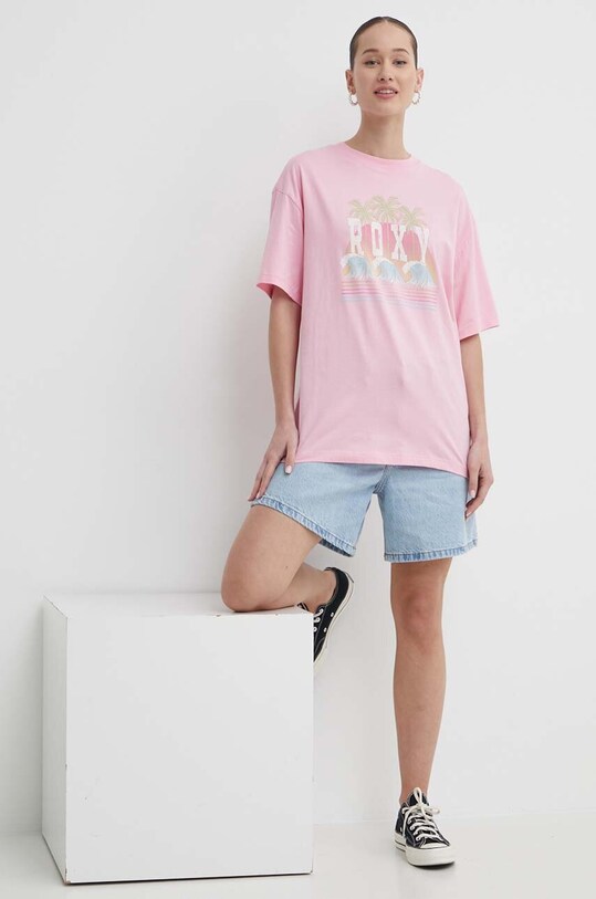 Bavlněné tričko Roxy ERJZT05692 růžová SS24