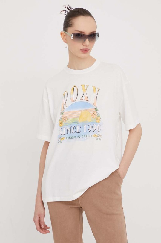Roxy tricou din bumbac print alb ERJZT05682