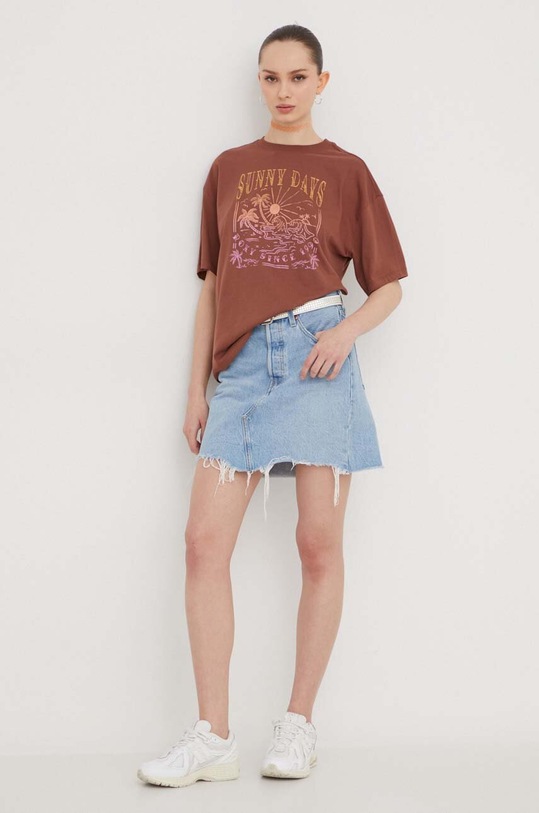 Roxy t-shirt bawełniany ERJZT05691 brązowy SS24