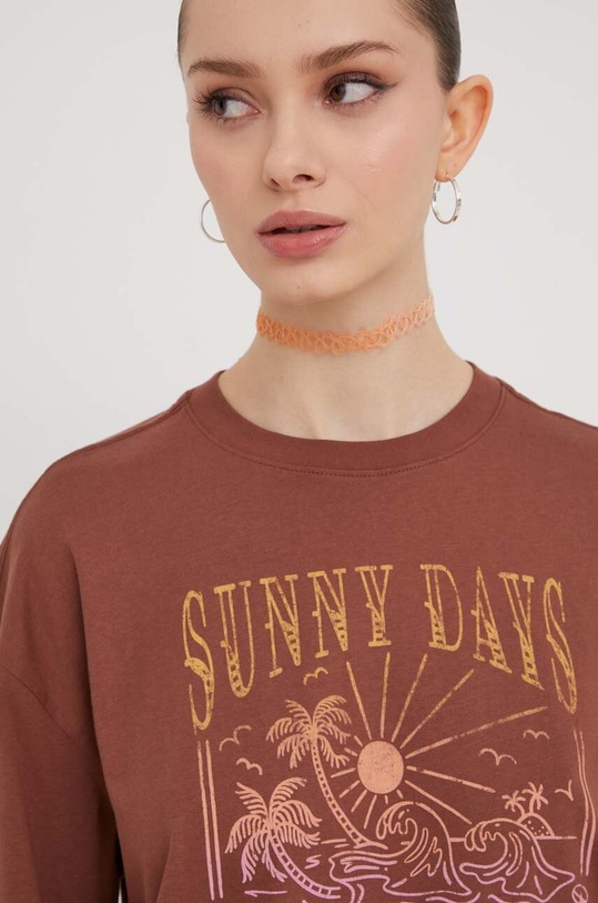 Roxy t-shirt bawełniany brązowy ERJZT05691