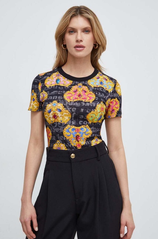 Μπλουζάκι Versace Jeans Couture με ελαστάν μαύρο 76HAH6B8.JS342