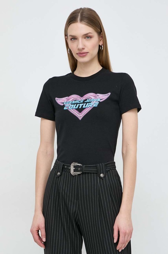 Tričko Versace Jeans Couture nášivka černá 76HAHL09.CJ02L