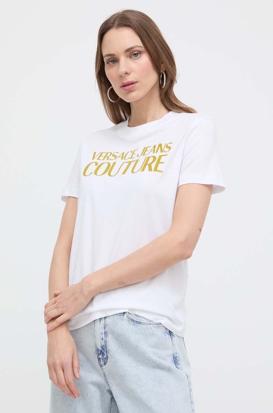 Versace Jeans Couture t-shirt bawełniany nadruk biały 76HAHG03.CJ00G
