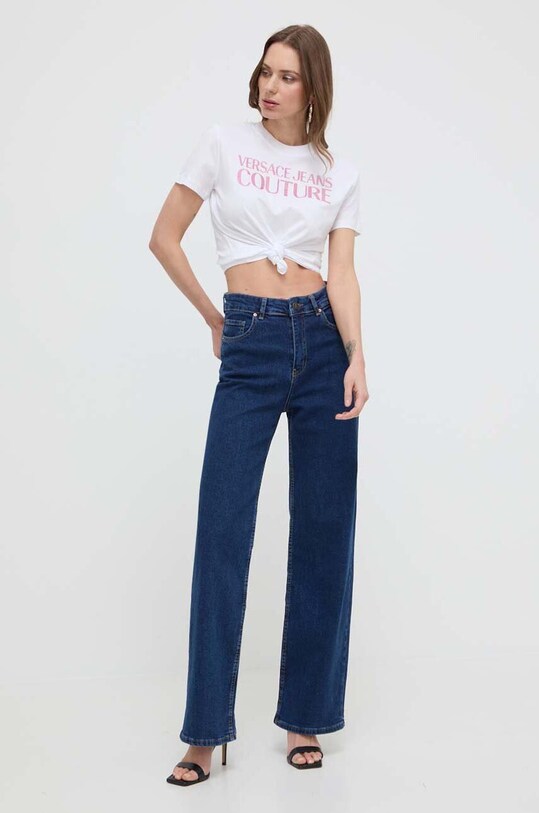 Versace Jeans Couture tricou din bumbac 76HAHG03.CJ00G alb SS24