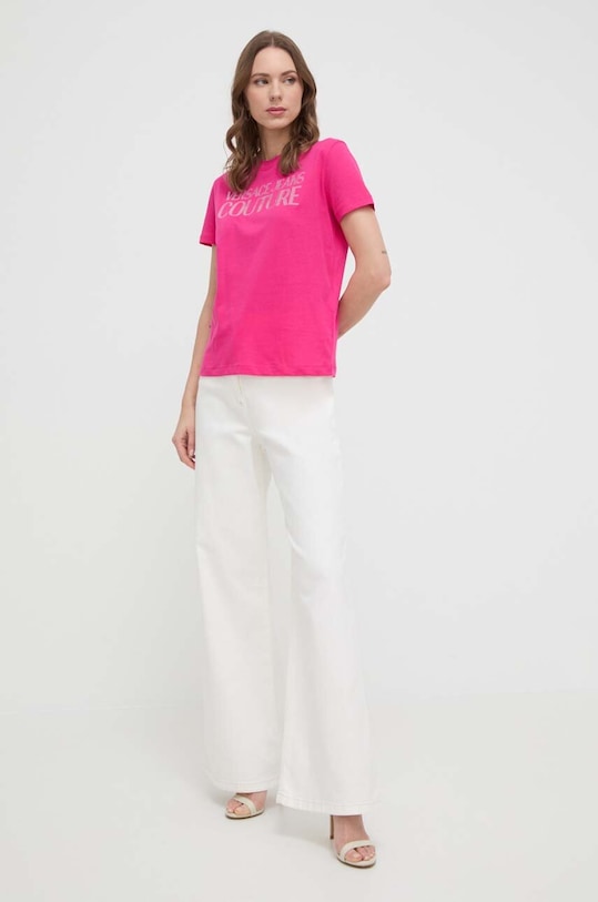 Versace Jeans Couture t-shirt bawełniany 76HAHG03.CJ00G różowy SS24