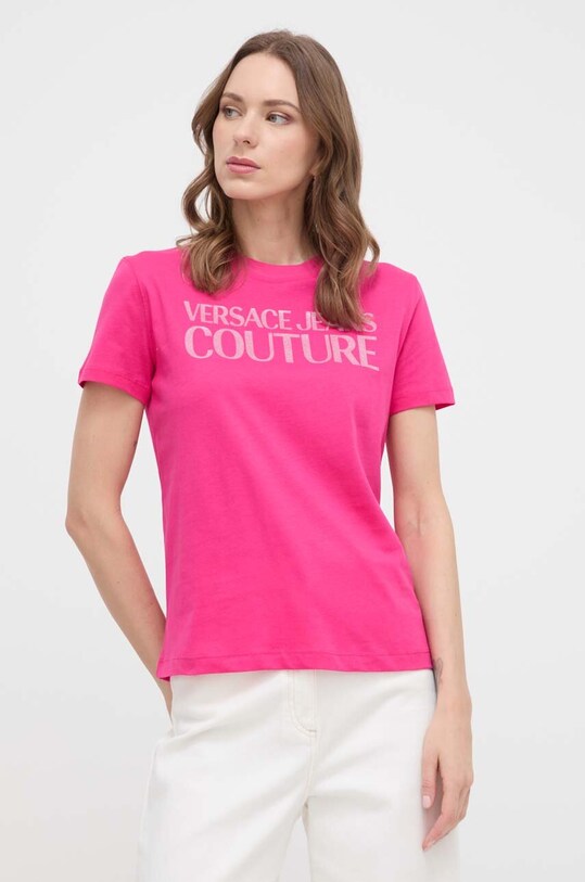 Versace Jeans Couture tricou din bumbac roz 76HAHG03.CJ00G