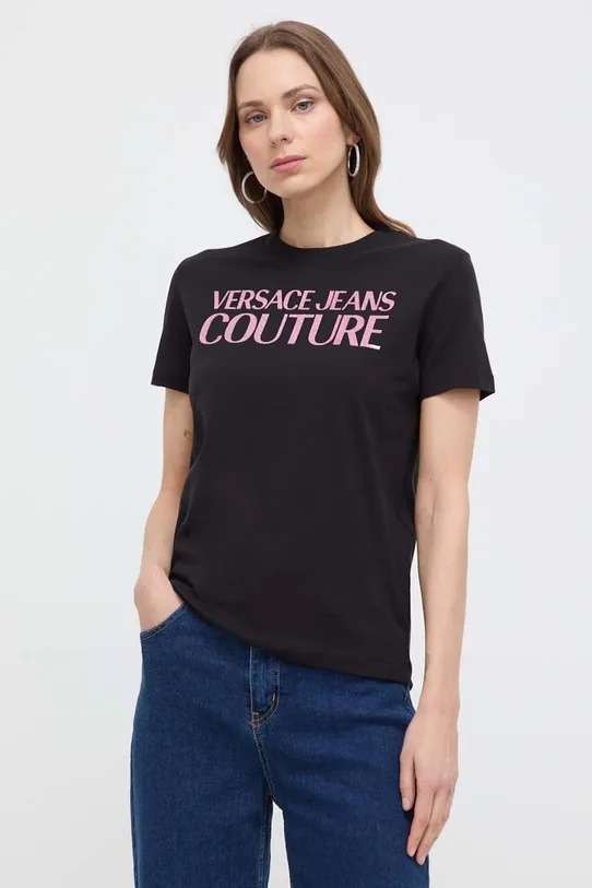 Versace Jeans Couture t-shirt bawełniany nadruk czarny 76HAHG03.CJ00G