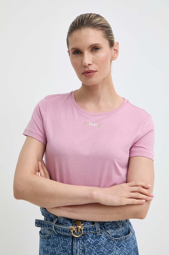 Βαμβακερό μπλουζάκι Pinko Answear Exclusive ροζ 100355.A22Q