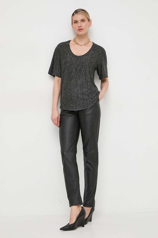 Pinko t-shirt lniany 103599.A1U9 szary SS24