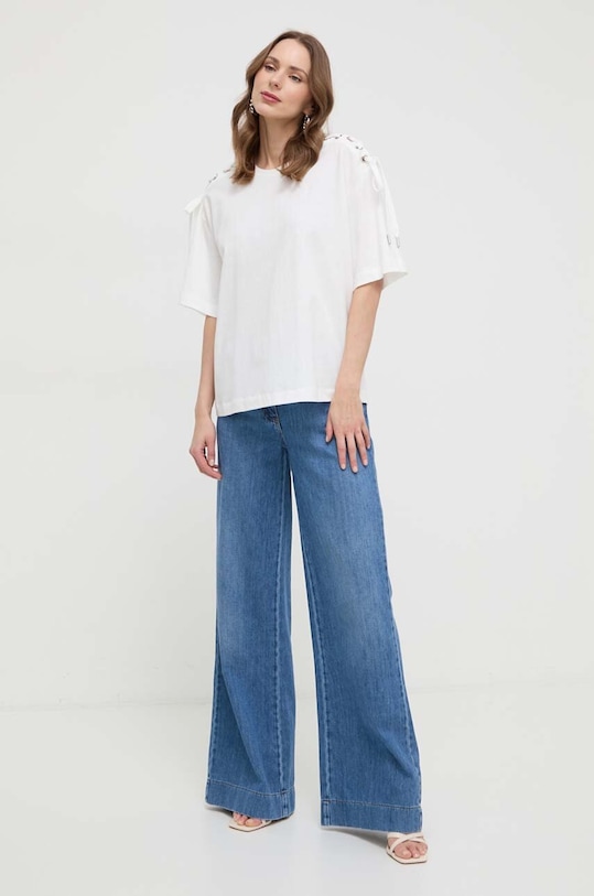 Pinko tricou din bumbac 103438.A1UA bej SS24