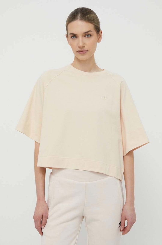 Μπλουζάκι adidas Originals με ελαστάν μπεζ IS2751