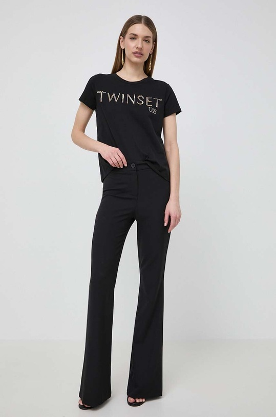 Βαμβακερό μπλουζάκι Twinset 241LM2DBB μαύρο SS24