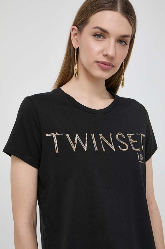 Βαμβακερό μπλουζάκι Twinset μαύρο 241LM2DBB