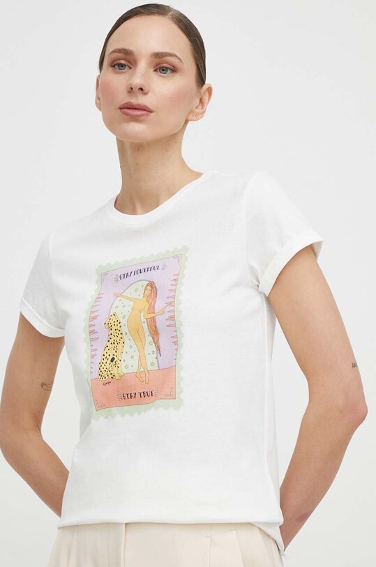 Twinset t-shirt bawełniany nadruk biały 241TT2411