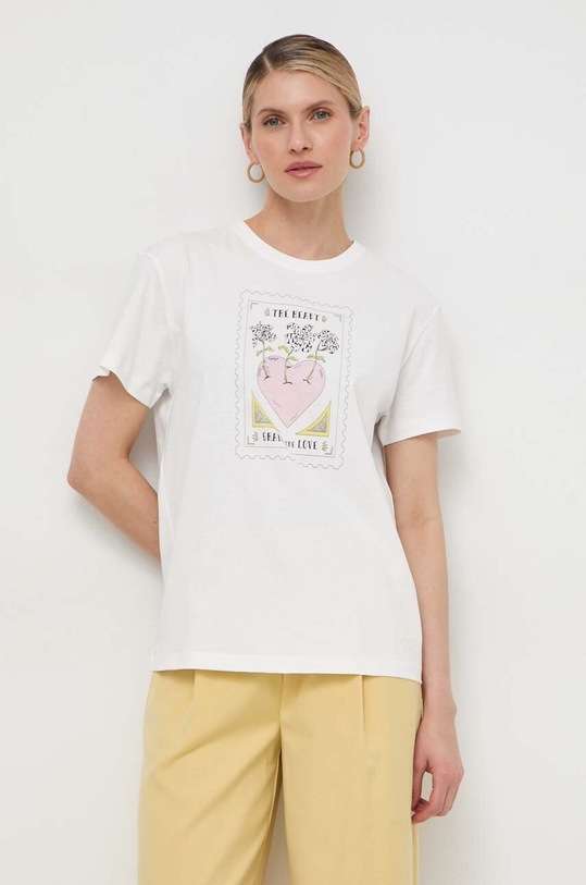 Twinset tricou din bumbac print bej 241TT2412