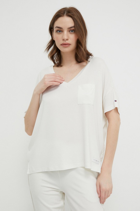 Tommy Hilfiger t-shirt z elastanem beżowy UW0UW05190