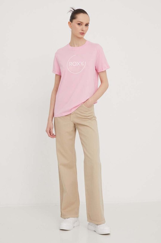 Roxy t-shirt bawełniany ERJZT05698 różowy SS24
