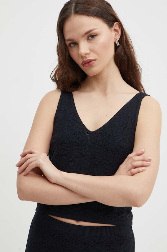 United Colors of Benetton top din bumbac uni negru 10985H004