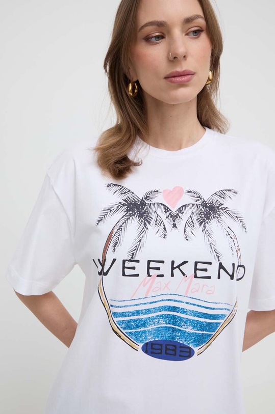 Weekend Max Mara t-shirt bawełniany nadruk biały 2415971032600