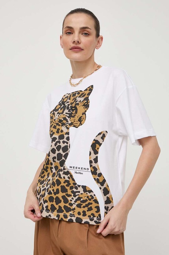 Weekend Max Mara t-shirt bawełniany nadruk biały 2415971032600