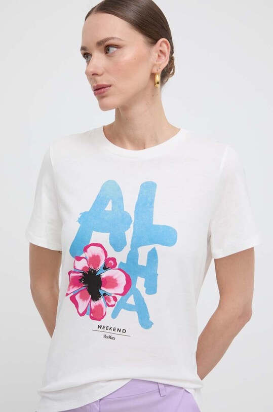 Weekend Max Mara t-shirt bawełniany nadruk beżowy 2415971052600