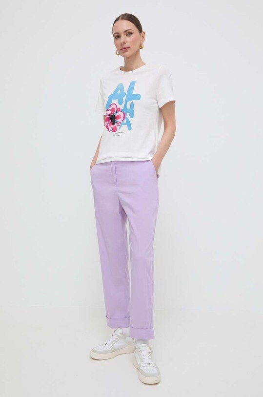 Weekend Max Mara t-shirt bawełniany 2415971052600 beżowy SS24