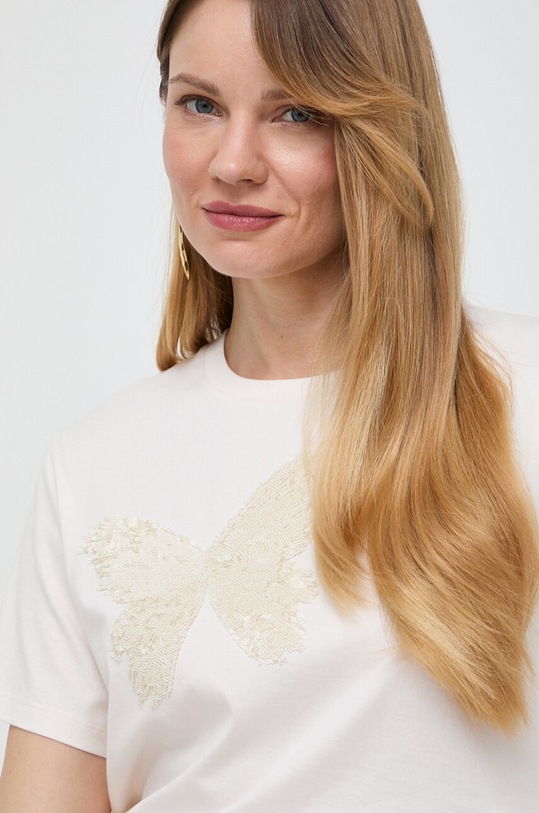 Bavlněné tričko Weekend Max Mara nášivka béžová 2415971062600