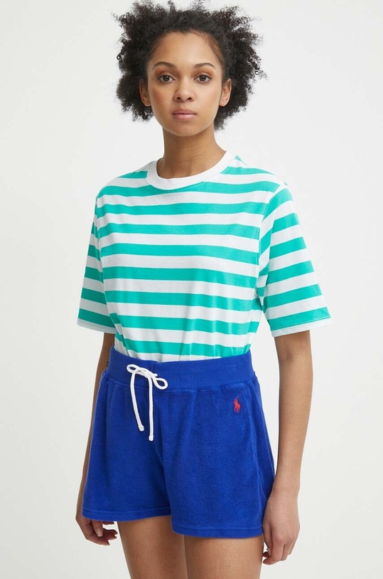 Bavlnené tričko United Colors of Benetton pásiky zelená 34KUD107E