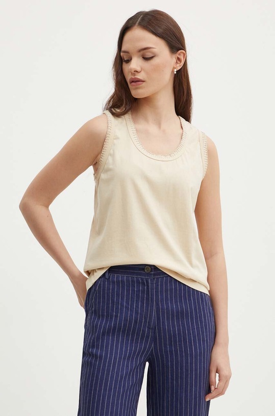 United Colors of Benetton top din bumbac uni bej 34G7DH00W