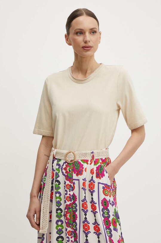 Хлопковая футболка United Colors of Benetton хлопок бежевый 34G7D107B