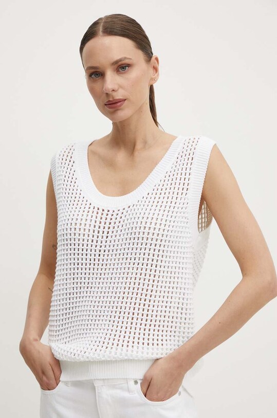 Βαμβακερό γιλέκο United Colors of Benetton λευκό 111TDH014