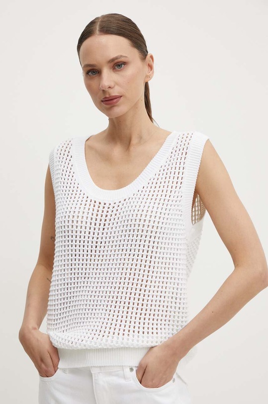 United Colors of Benetton vestă din bumbac alb 111TDH014