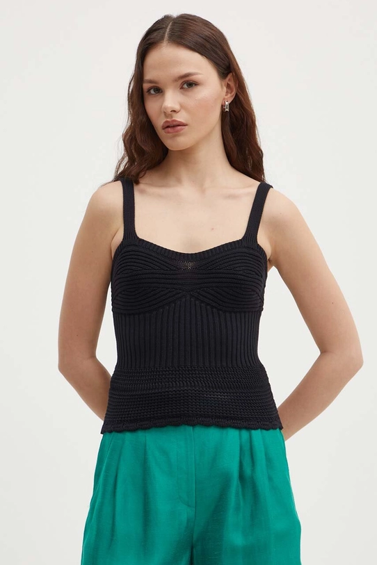 United Colors of Benetton top din bumbac uni negru 1594DH00Z