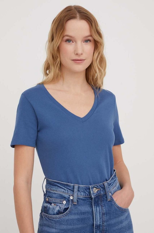 United Colors of Benetton tricou din bumbac uni albastru 3GA2E4230