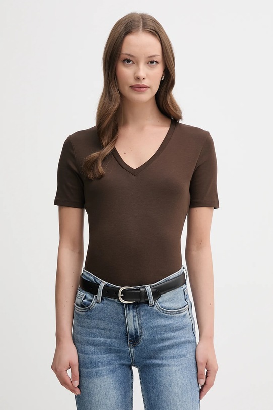Βαμβακερό μπλουζάκι United Colors of Benetton κανονικό καφέ 3GA2E4230