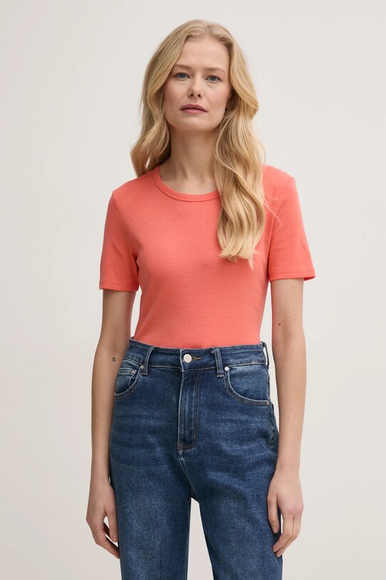 Bavlněné tričko United Colors of Benetton hladký oranžová 3GA2E16A0