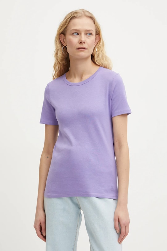 Хлопковая футболка United Colors of Benetton хлопок фиолетовой 3GA2E16A0