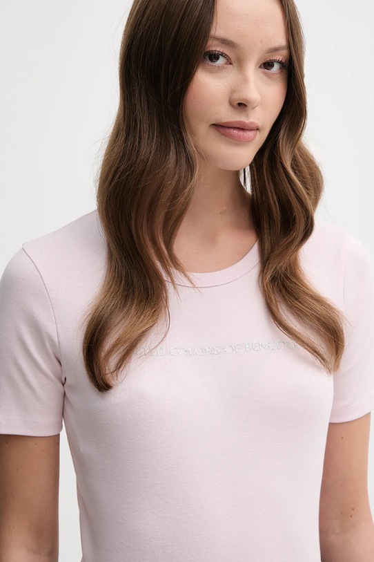 Βαμβακερό μπλουζάκι United Colors of Benetton ροζ 3GA2E16A2