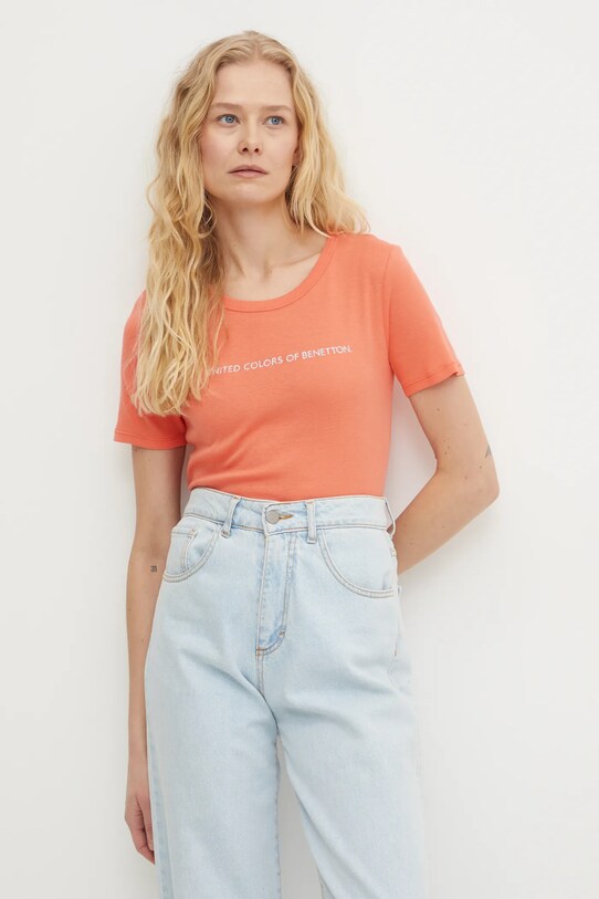 Хлопковая футболка United Colors of Benetton оранжевый 3GA2E16A2