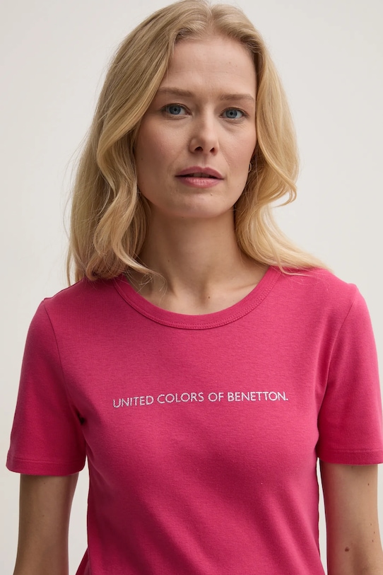 Βαμβακερό μπλουζάκι United Colors of Benetton ροζ 3GA2E16A2