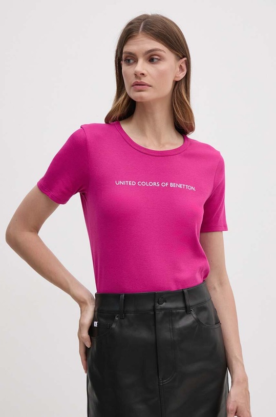 Хлопковая футболка United Colors of Benetton фиолетовой 3GA2E16A2