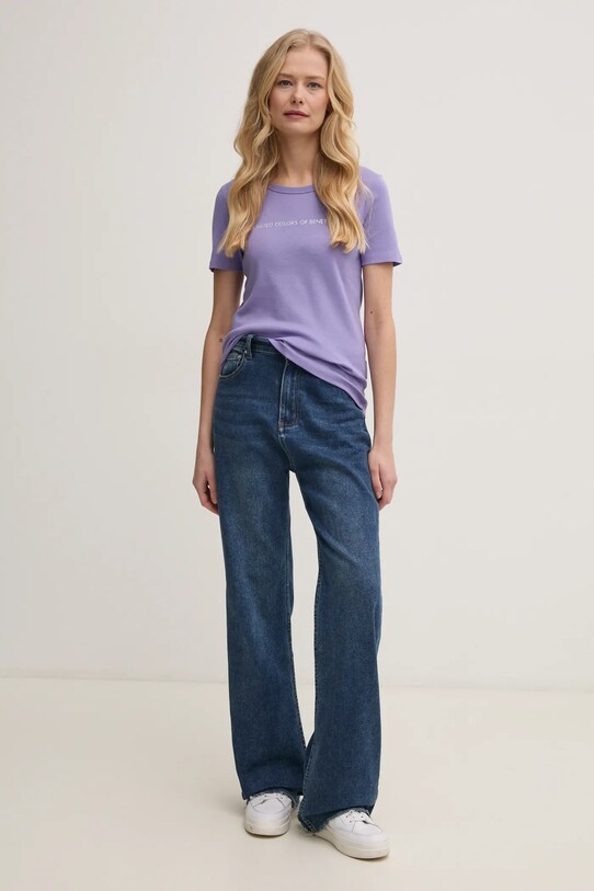 Бавовняна футболка United Colors of Benetton 3GA2E16A2 фіолетовий AW25