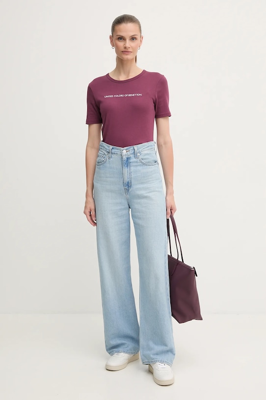 United Colors of Benetton t-shirt bawełniany 3GA2E16A2 fioletowy AW25