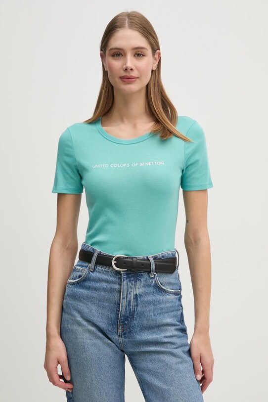 Хлопковая футболка United Colors of Benetton хлопок бирюзовый 3GA2E16A2